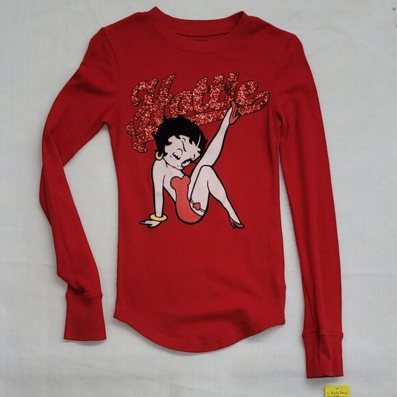 Betty Boop Red Long Sleeve Top – Junior Small Graphic Tee - Picture 2 of 5